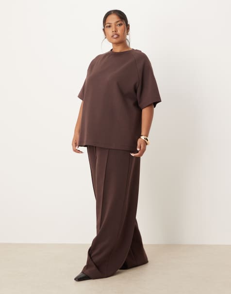 ASOS DESIGN Curve - Coordinato in interlock color cioccolato - view 1