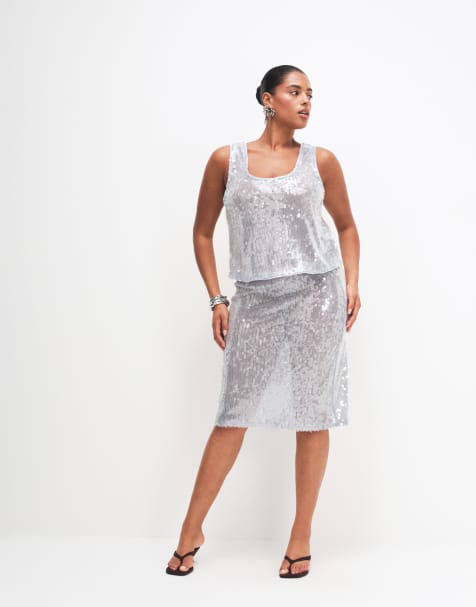 ASOS DESIGN Curve - Coordinato in paillettes blu effetto vetro - view 1
