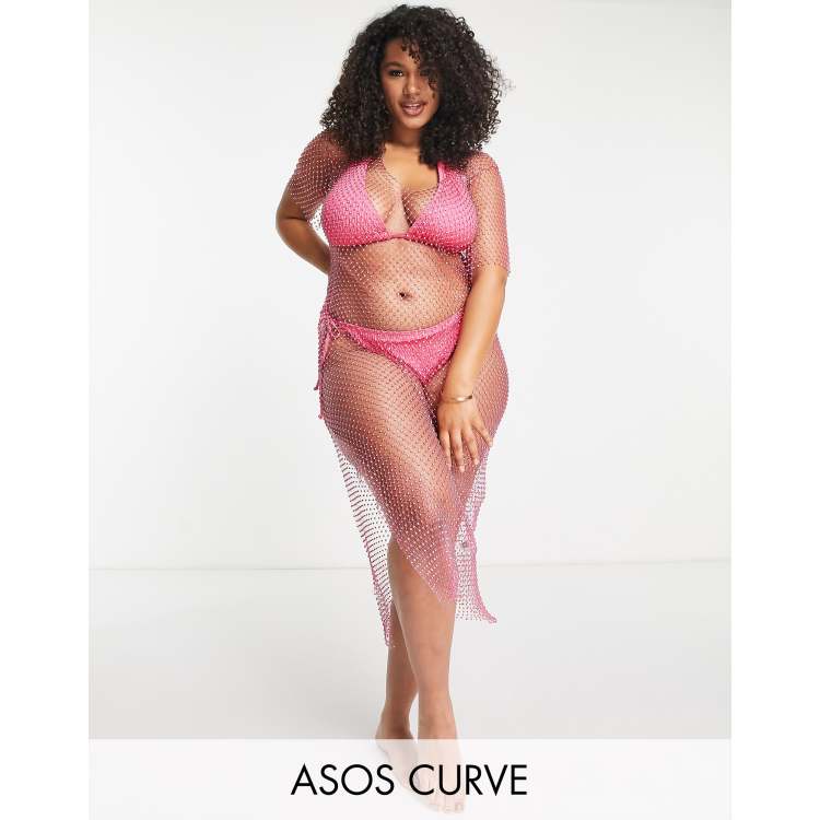 ASOS DESIGN Curve Copricostume in rete con strass Asos Donna Sport & Swimwear Abbigliamento da mare 