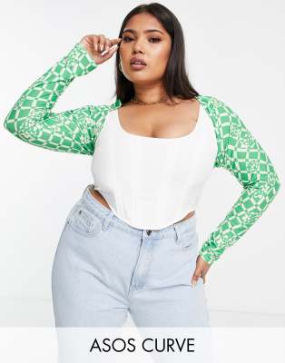 Coprispalle corto con stampa a quadri ondulata e a fiori in coordinato ASOS DESIGN Curve Asos Donna Abbigliamento Maglioni e cardigan Coprispalle 