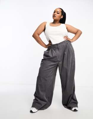 ASOS DESIGN Curve cord dad pants in grey 