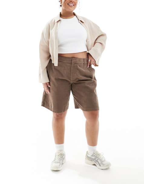 ASOS DESIGN Curve cord longline short in biscuit - view 1