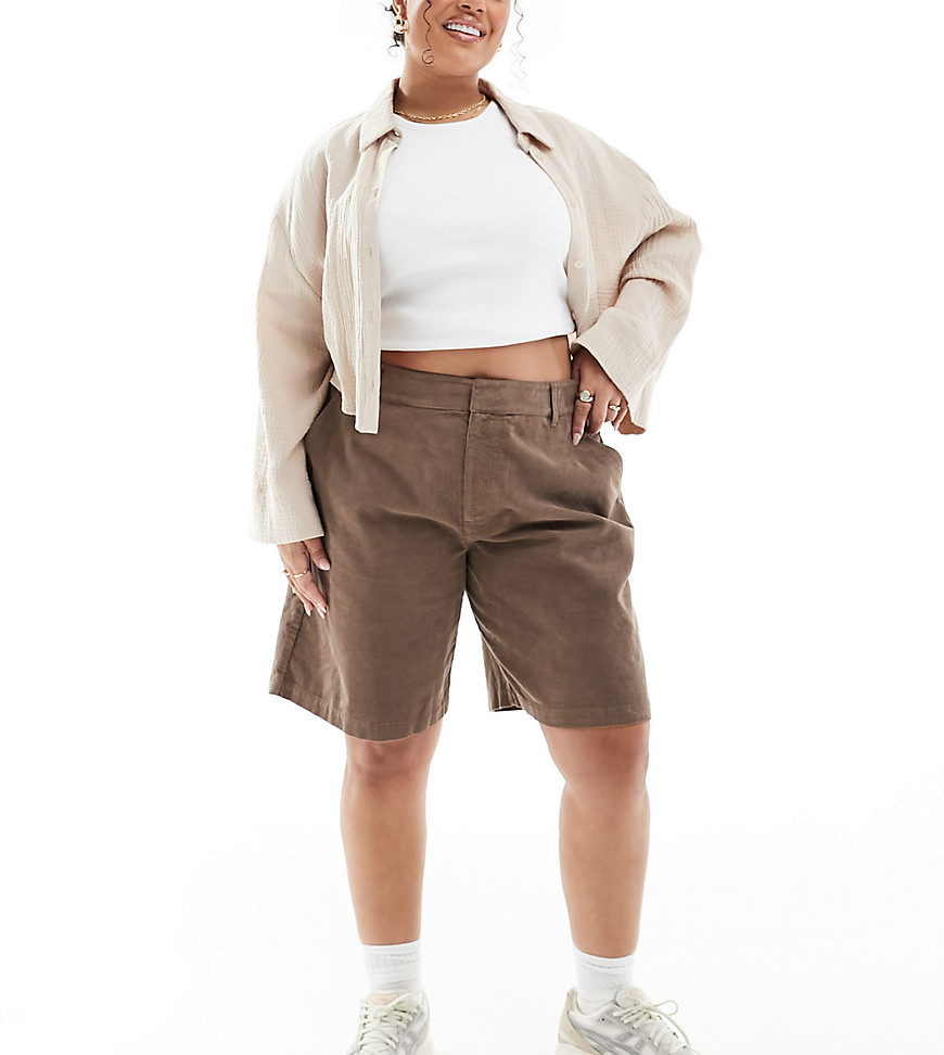 Asos Design Curve Cord Longline Shorts In Biscuit-brown