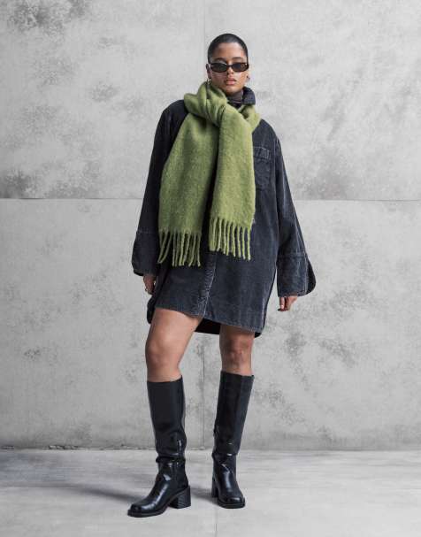 ASOS DESIGN Curve cord mini shirt dress with wide cuffs and oversized pockets in washed black - view 1