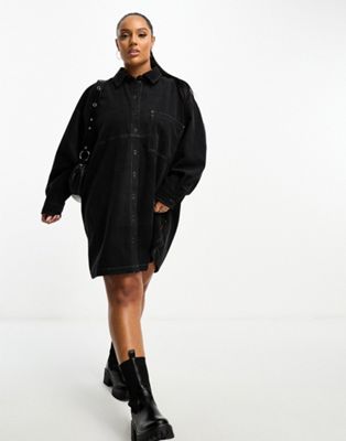 ASOS DESIGN Curve cord oversized shirt dress in charcoal - ASOS Price Checker