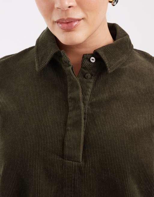 ASOS DESIGN Curve cord polo mini dress in olive, 3 of 4