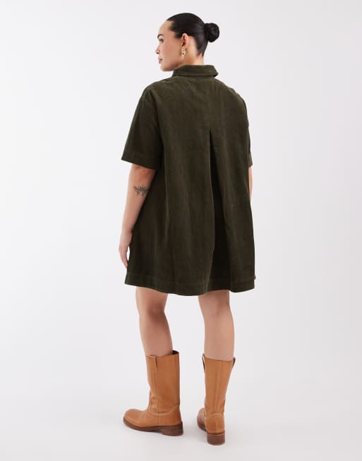ASOS DESIGN Curve cord polo mini dress in olive, 4 of 4
