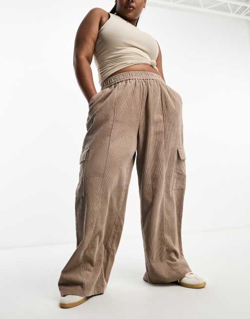 ASOS DESIGN Curve cord pull on cargo trouser in biscuit