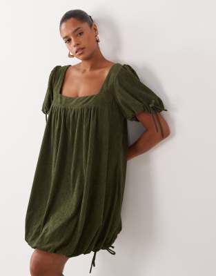 Asos Curve Asos Design Curve Cord Square Neck Bubble Mini Dress In Green