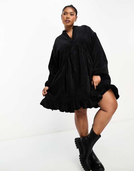 ASOS DESIGN Curve cord swing mini dress in black ASOS