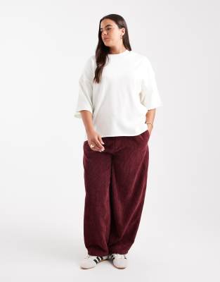 Asos Design Curve Corduroy Barrel Leg Pull On Pants In Red