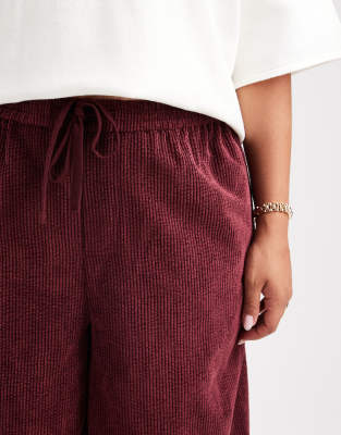 Asos Design Curve Corduroy Barrel Leg Pull On Pants In Red