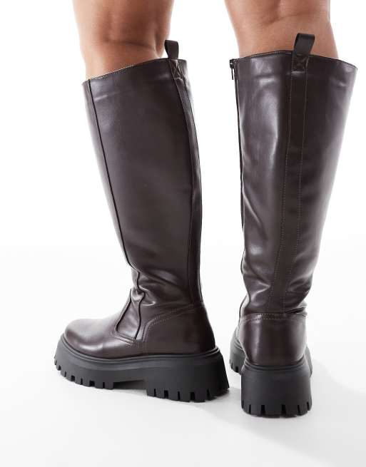 ASOS DESIGN Curve Corey chunky knee boot in brown