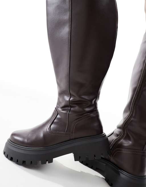 ASOS DESIGN Curve Corey chunky knee boot in brown