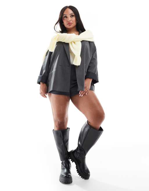 ASOS DESIGN Curve Corey chunky knee boots in black