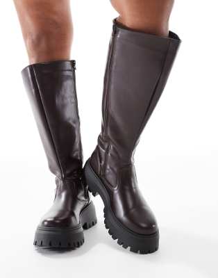 ASOS DESIGN Curve - Corey - Klobige kniehohe Stiefel in Braun