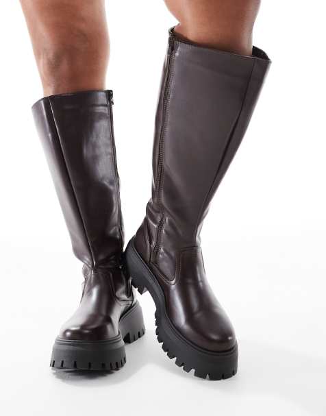 ASOS DESIGN Curve – Corey – Klobige kniehohe Stiefel in Braun - view 1