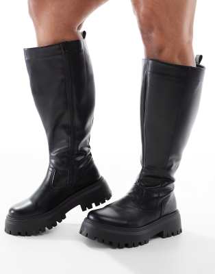 ASOS DESIGN Curve - Corey - Klobige kniehohe Stiefel in Schwarz