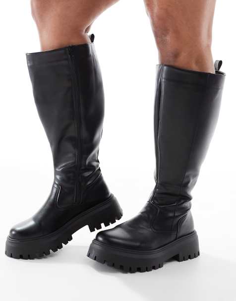ASOS DESIGN Curve – Corey – Klobige kniehohe Stiefel in Schwarz - view 1