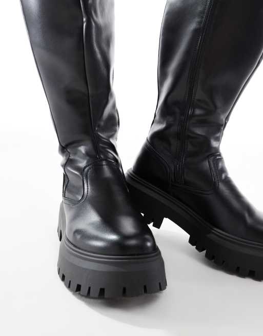 ASOS DESIGN Curve – Corey – Klobige kniehohe Stiefel in Schwarz ASOS