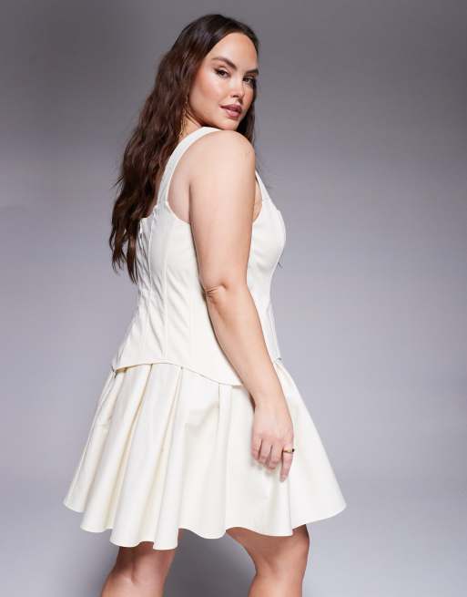ASOS DESIGN Curve corset full skirt mini dress in antique white | ASOS