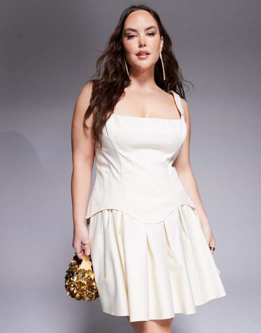 ASOS DESIGN Curve corset full skirt mini dress in antique white, 4 of 4