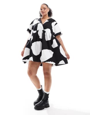 Asos Curve Asos Design Curve Corset Hem Mini Shirt Dress With Revere Collar In Multi