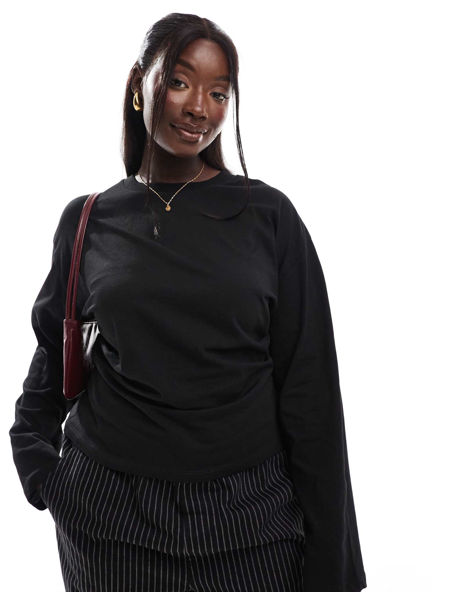 Футболка с длинным рукавом и корсетной талией ASOS DESIGN Curve черного цвета