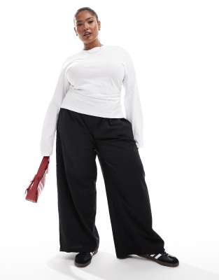 Asos Curve Asos Design Curve Corset Waist Long Sleeve Tee In White