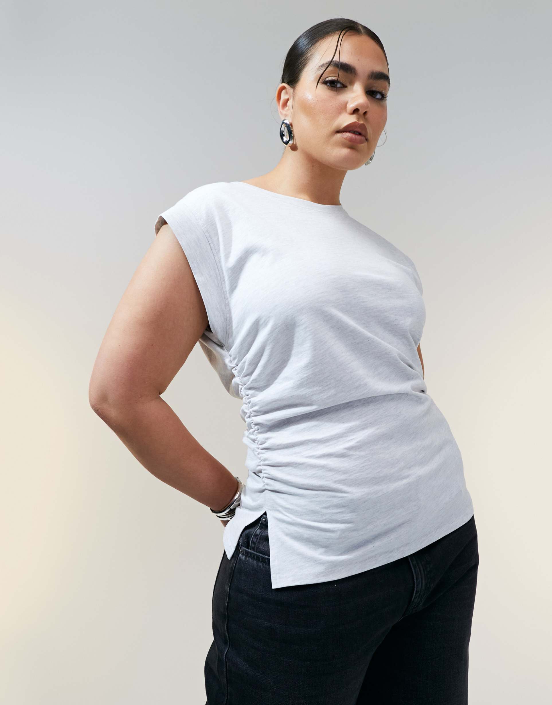 asos design curve corset waist sharp shoulder tank top ice heather