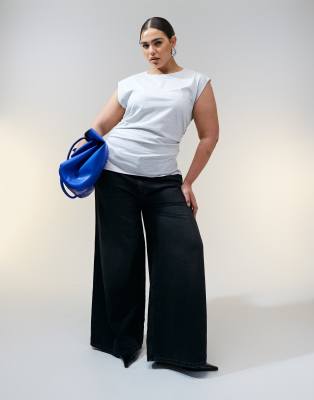 Asos Curve Asos Design Curve Corset Waist Sharp Shoulder Tank Top Ice Heather-gray In Gray