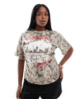 Asos Curve Asos Design Curve Corset Waist T-shirt With Band Graphic In Multi