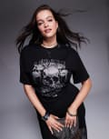 [ASOS Curve] ASOS DESIGN Curve corset waist tee with hotfix skull in black 2XL Black