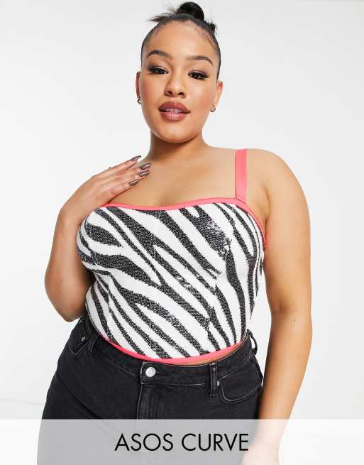 ASOS DESIGN Curve - Corsetto zebrato con paillettes