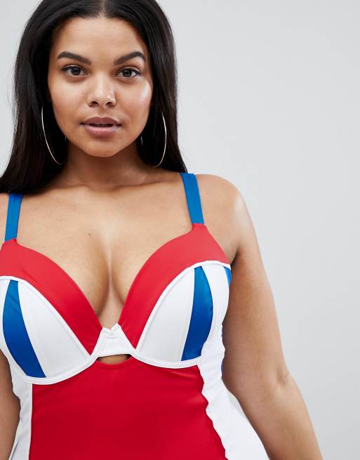ASOS DESIGN Curve - Costume da bagno a blocchi di colore con coppe sagomate e ferretto, 3 di 4
