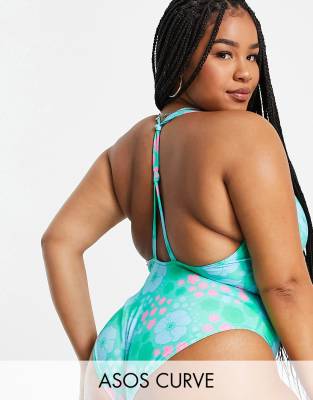 ASOS DESIGN Curve - Costume da bagno rétro a fiori con retro a T