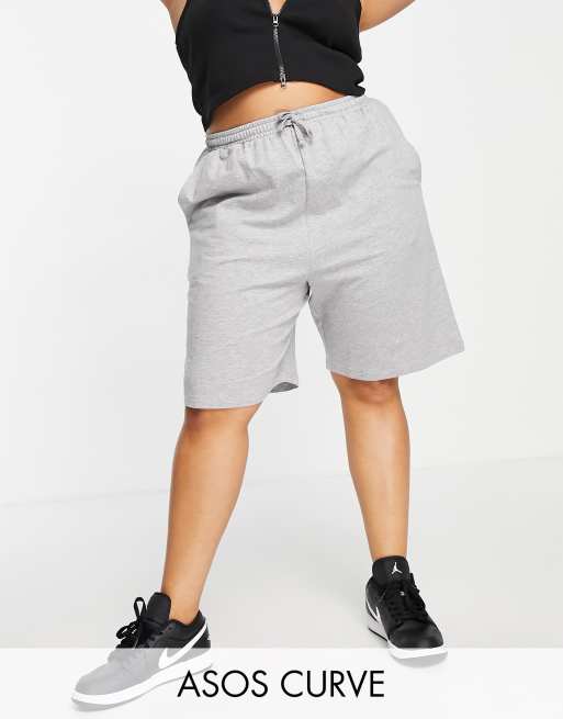 ASOS DESIGN Curve cotton 90s mid-rise sweat short in longer length in gray  - GRAY