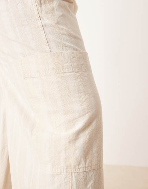 ASOS DESIGN Curve cotton barrel leg trousers with utility pockets co-ord in ecru stripe, 5 of 5