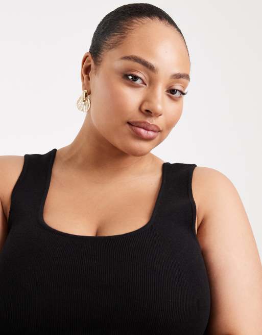 ASOS DESIGN Curve cotton blend knit scoop neck cami top in black, 3 of 4