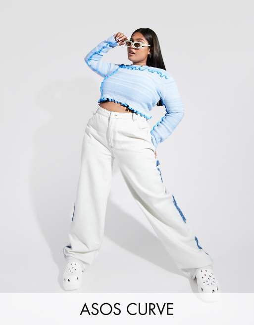 ASOS DESIGN Curve cotton blend mid-rise oversized 'skater' jeans in tie-dye - MULTI