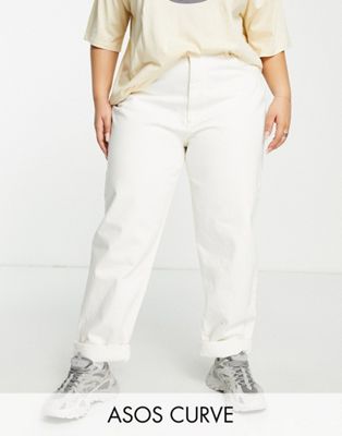 ASOS DESIGN Curve cotton blend mid rise 'slouchy' mom jean in ecru  - BEIGE - ASOS Price Checker