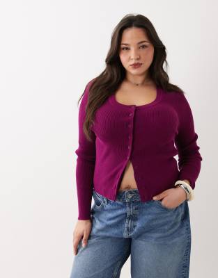 Asos Curve Asos Design Curve Cotton Blend Wide Scoop Cardigan In Purple