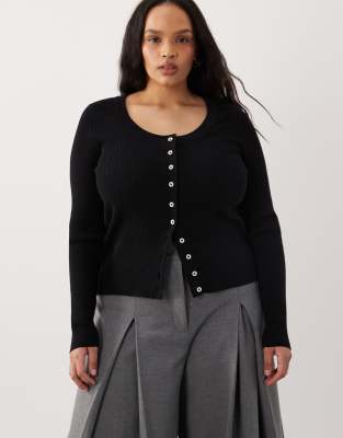 Asos Curve Asos Design Curve Cotton Blend Wide Scoop Cardigan With Contrast Buttons In Black