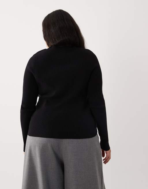 ASOS DESIGN Curve cotton blend wide scoop cardigan with contrast buttons in black, 4 of 4