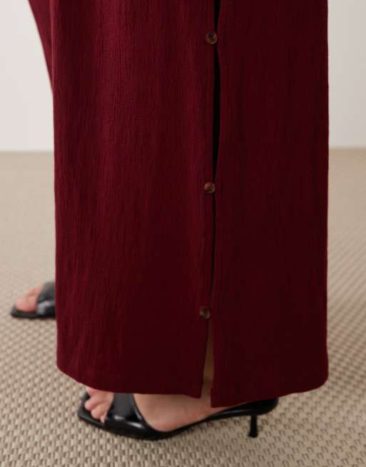 ASOS DESIGN Curve cotton crinkle wide leg pants in berry, 4 of 5