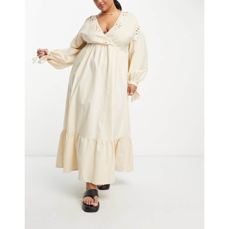 ASOS DESIGN Curve cotton crochet pintuck maxi dress in vintage