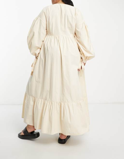 ASOS DESIGN Curve cotton crochet pintuck maxi dress in vintage cream