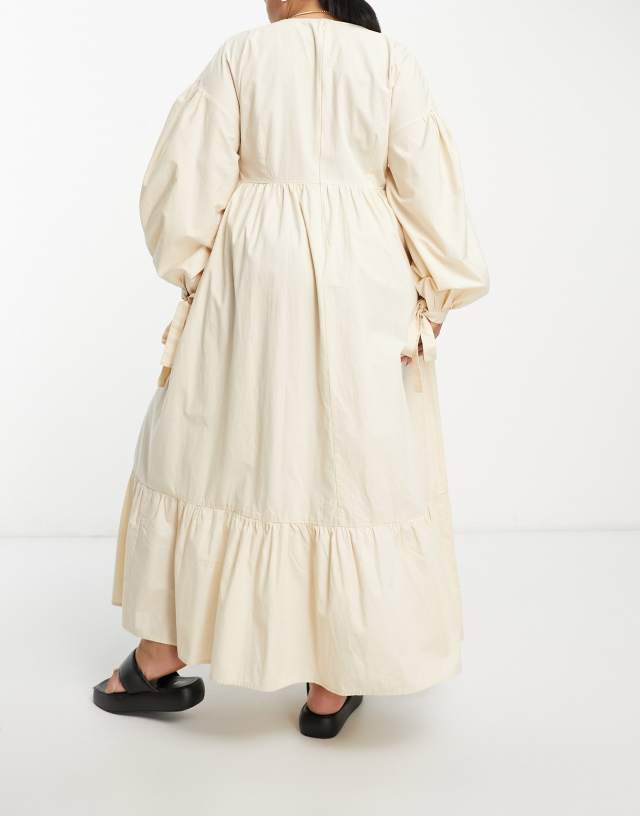 ASOS DESIGN Curve cotton crochet pintuck maxi dress in vintage cream 0
