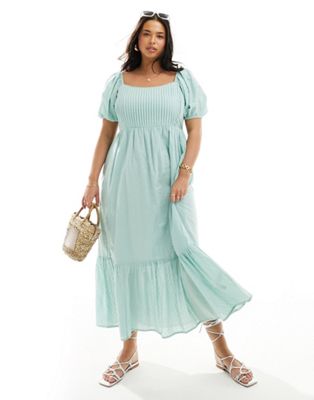 ASOS DESIGN Curve cotton dobby midi dress with lace up back in sage