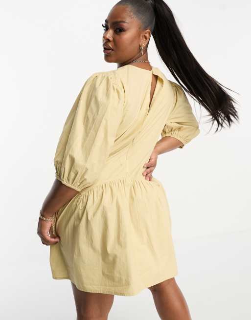 ASOS DESIGN Curve cotton drop waist mini dress with D-ring in camel, 2 of 4